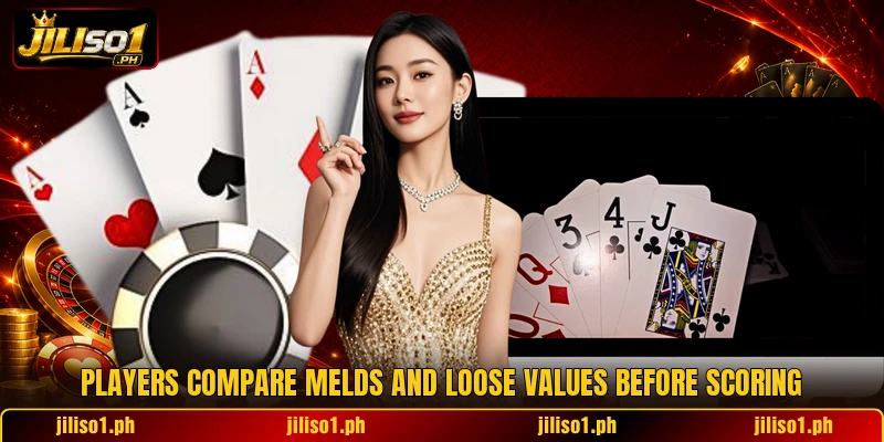 Players compare melds and loose values before scoring